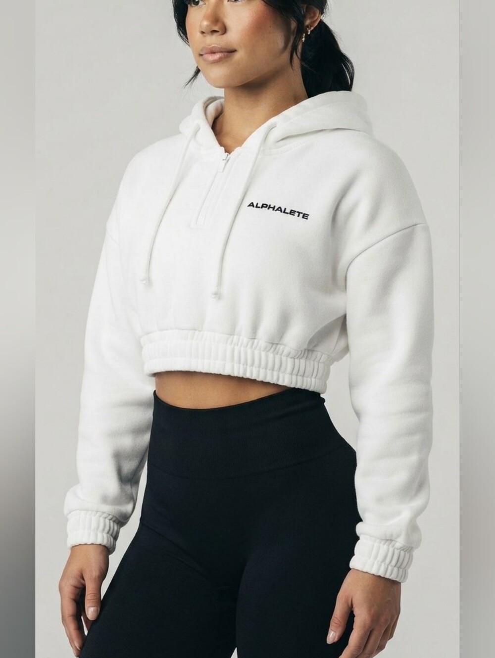 Alphalete Classic Capital Crop Hoodie Sweatshirt Logo In White! XS